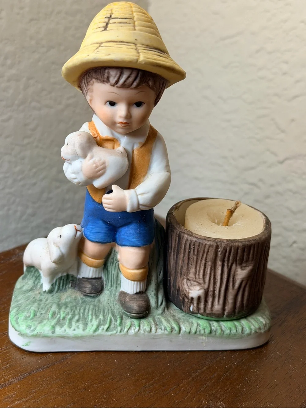 Vintage Verona Vergasi Figurine Boy with Puppies Ceramic Candle Holder CMA 1980